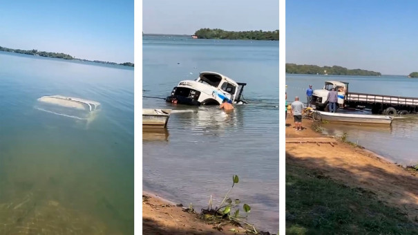 Caminhão vai parar no fundo do rio Paraná, em Paulicéia 