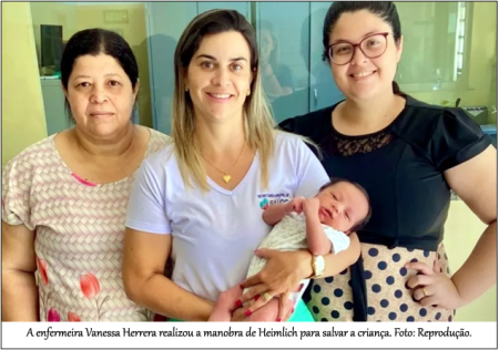 Enfermeira salva bebÃª de 15 dias engasgado com leite, em LucÃ©lia