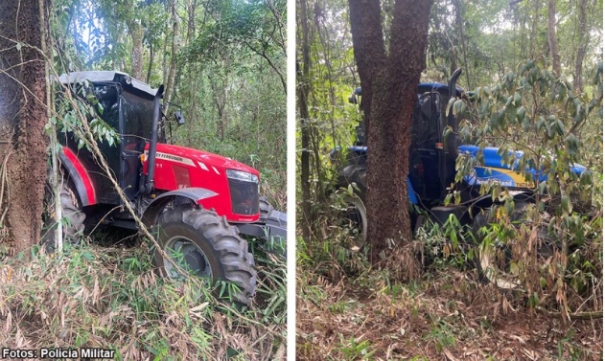 Tratores furtados são localizados em mata próxima de vicinal que liga Borá e Quintana