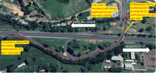 Trecho da Rodovia Raposo Tavares é interditado para serviços de recuperação em Presidente Prudente