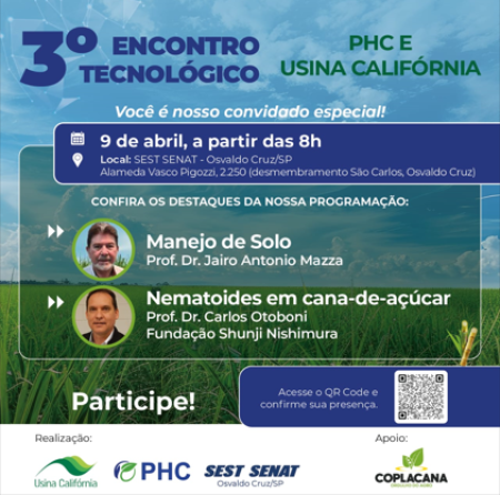 3Âº Encontro TecnolÃ³gico PHC - Usina CalifÃ³rnia acontece em Osvaldo Cruz nesta quarta-feira (09)