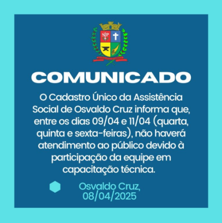 Setor de Cadastro Ãnico de OC nÃ£o terÃ¡ atendimento ao pÃºblico de hoje atÃ© sexta