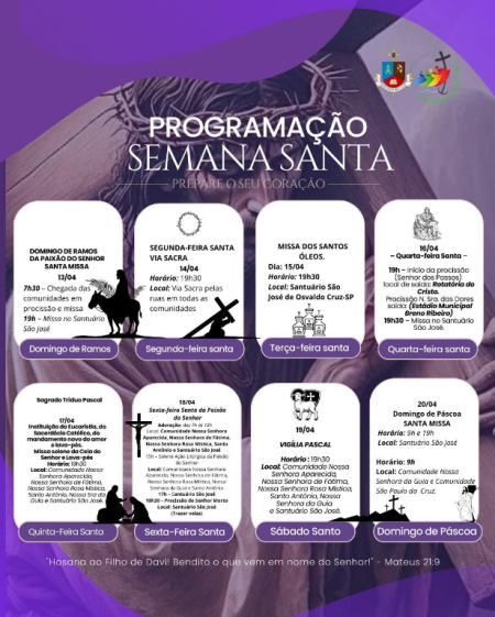 ParÃ³quia SantuÃ¡rio SÃ£o JosÃ© segue com a programaÃ§Ã£o da Semana Santa em OC