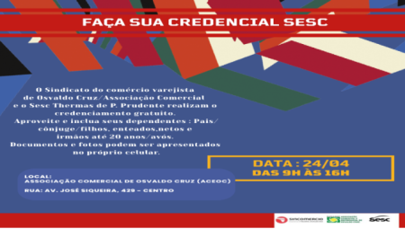 PlantÃ£o de atendimento do SESC de Presidente Prudente acontece hoje na ACEOC