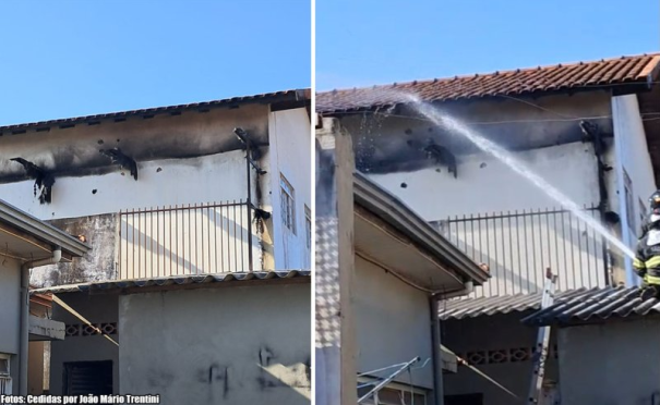 Corpo de Bombeiros combate incêndio em prédio no centro de Tupã