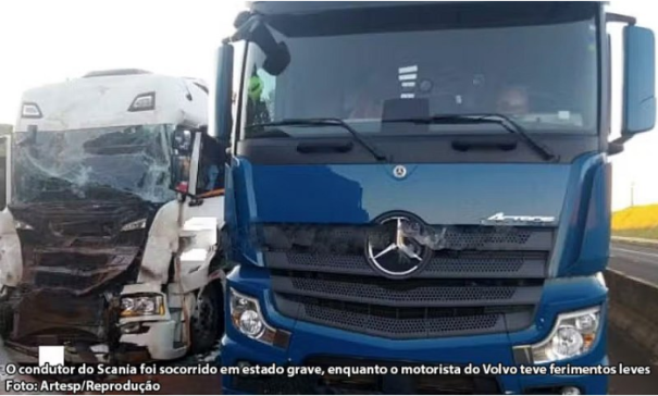 Acidente entre caminhões deixa motorista gravemente ferido na rodovia SP-270