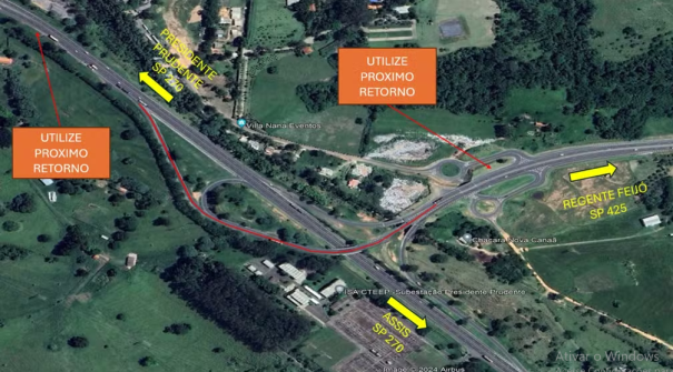 Obras interditam alça de ligação entre as rodovias Assis Chateaubriand e Raposo Tavares, em Presidente Prudente