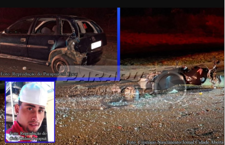 Parapuense morre apÃ³s colisÃ£o traseira envolvendo moto e carro em estrada vicinal