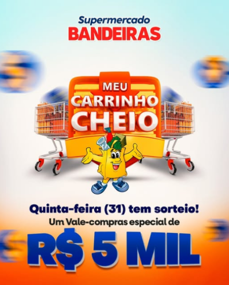 Supermercado Bandeiras encerra campanha 'Meu Carrinho Cheio' com sorteio de R$ 5 mil