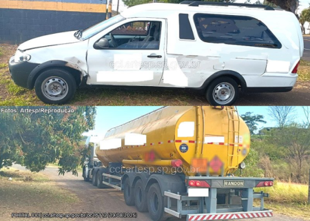 ColisÃ£o lateral envolve picape e carreta na SP-294, em TupÃ£