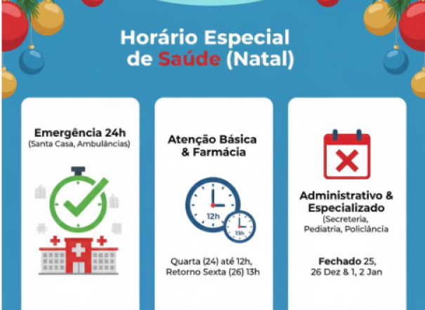 Horários especiais dos serviços de saúde no Natal em Osvaldo Cruz