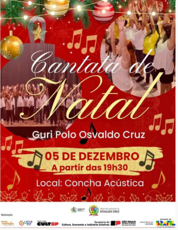 Projeto Guri Apresenta Cantata de Natal nesta sexta-feira em Osvaldo Cruz