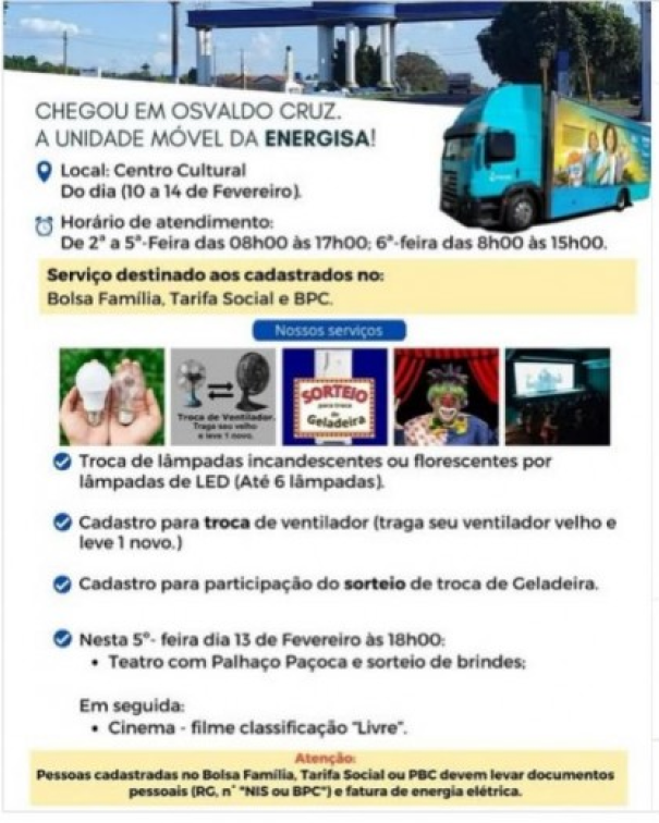 Osvaldo Cruz firma parceria com a Energisa para troca de lâmpadas e troca de ventilador grátis