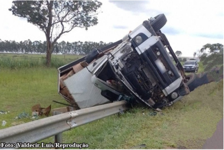CaminhÃ£o de Iacri com carga de ovos tomba na SP-294 em Quintana (SP); motorista sofreu ferimentos leves