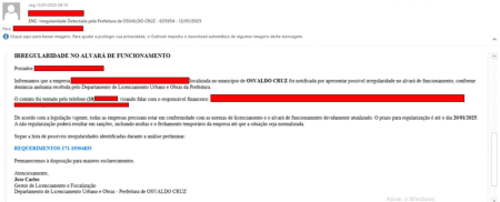 Prefeitura de Osvaldo Cruz alerta sobre tentativas de golpe via e-mail 