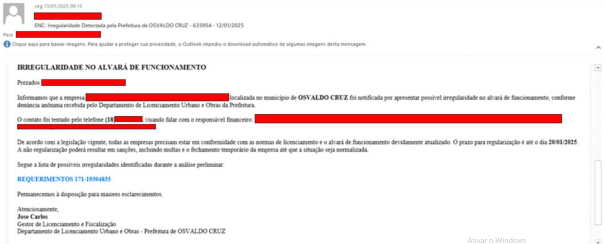 Prefeitura de Osvaldo Cruz alerta sobre tentativas de golpe via e-mail 