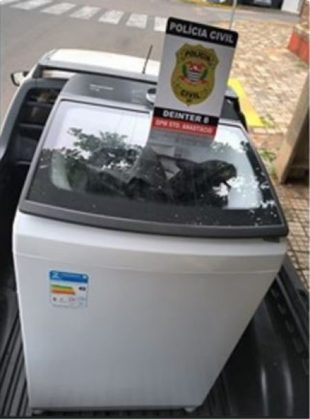 MÃ¡quina de lavar furtada Ã© recuperada pela PolÃ­cia Civil em Santo AnastÃ¡cio