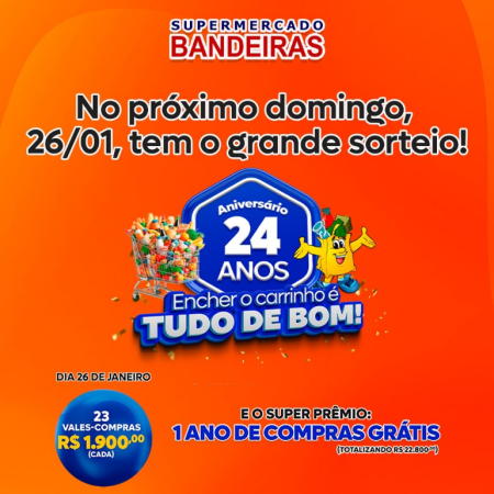 Supermercado Bandeiras realiza sorteio final da campanha de aniversÃ¡rio âEncher o Carrinho Ã© Tudo de Bomâ