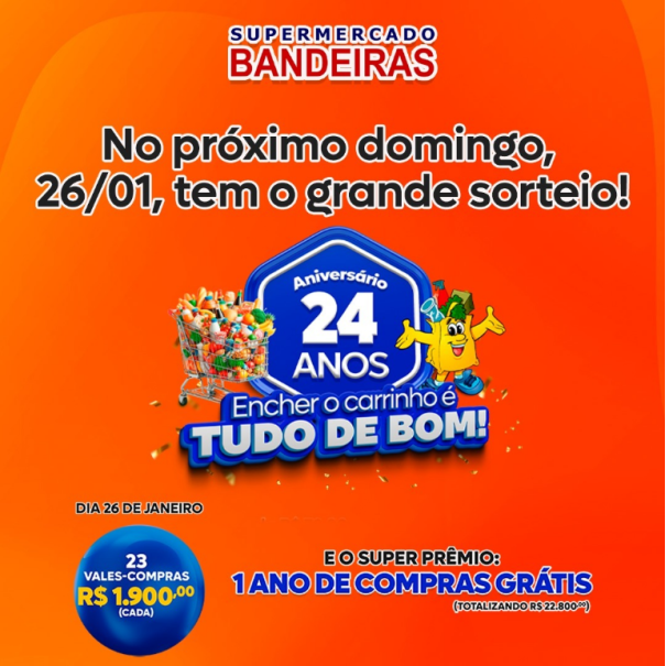 Supermercado Bandeiras realiza sorteio final da campanha de aniversário “Encher o Carrinho é Tudo de Bom’