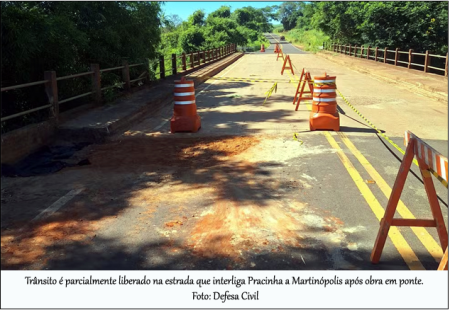 Liberado parcialmente o trÃ¢nsito na estrada vicinal que interliga Pracinha a MartinÃ³polis