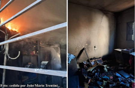 Suspeito de violÃªncia domÃ©stica coloca fogo na casa da famÃ­lia e acaba sofrendo ferimentos