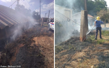 Defesa Civil combate incÃªndio causado por queda de fio energizado em Bastos