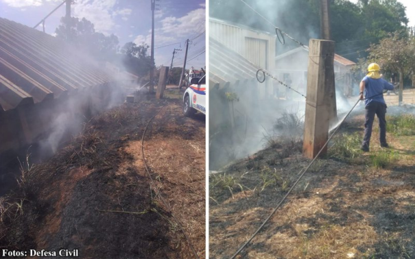 Defesa Civil combate incêndio causado por queda de fio energizado em Bastos