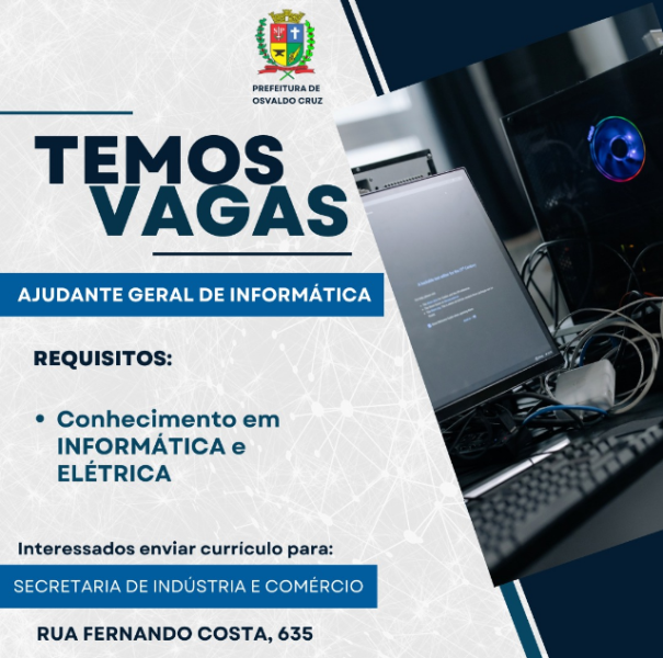 Prefeitura Municipal divulga vaga de emprego!