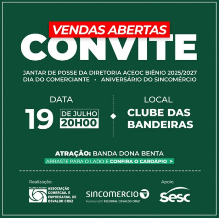 Nova diretoria da Aceoc toma posse neste sÃ¡bado (19) num jantar danÃ§ante no Clube das Bandeiras