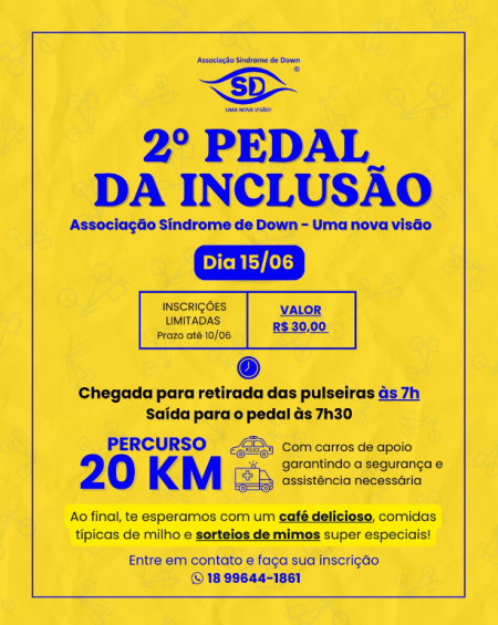 AssociaÃ§Ã£o SÃ­ndrome de Down de Osvaldo Cruz promove o âPedal da InclusÃ£oâ