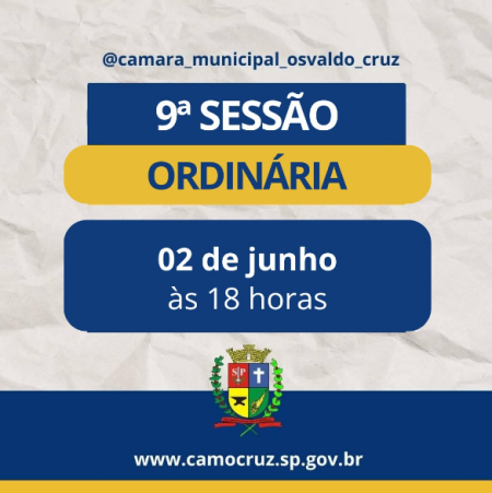 CÃ¢mara de Osvaldo Cruz realiza SessÃ£o OrdinÃ¡ria nesta segunda-feira (02)
