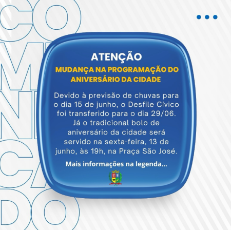 Desfile CÃ­vico em comemoraÃ§Ã£o ao aniversÃ¡rio de Osvaldo Cruz Ã© adiado devido a previsÃ£o de chuva