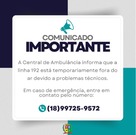 Telefone 192 da Central de AmbulÃ¢ncias estÃ¡ temporariamente fora do ar