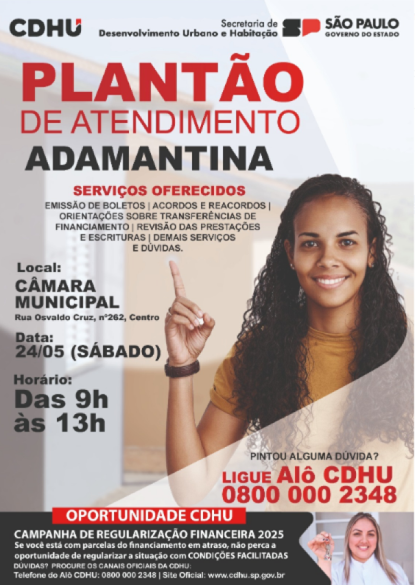 Adamantina recebe plantão de atendimentos de mutuários da CDHU