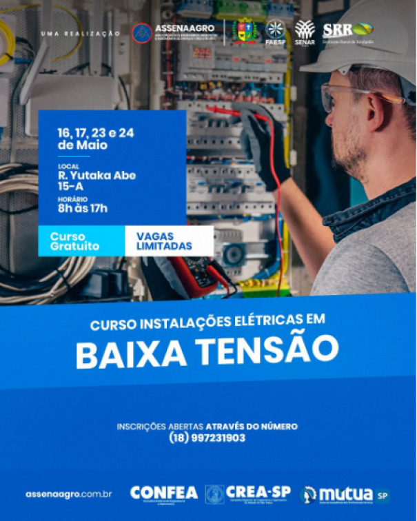 Curso gratuito de instalações elétricas em baixa tensão é oferecido em Osvaldo Cruz