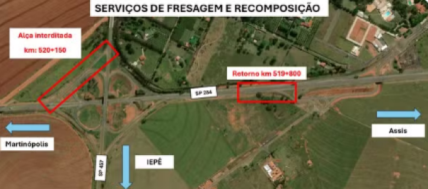 Alça que conecta rodovias em Rancharia passa por interdição, a partir desta quinta-feira, para melhorias no pavimento