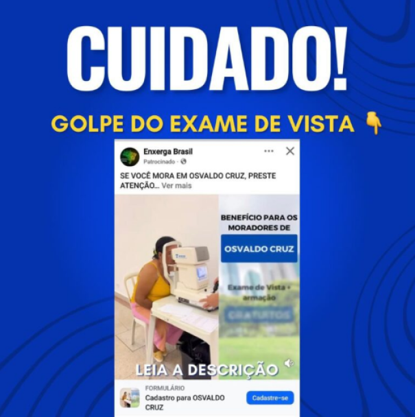 Secretaria de Saúde de OC alerta para o golpe do exame de vista em Osvaldo Cruz
