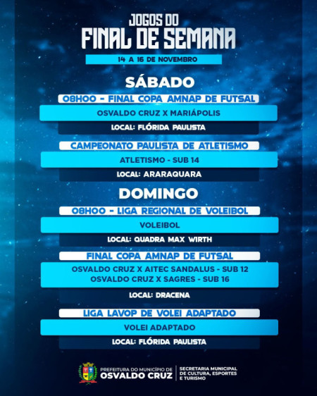 Osvaldo Cruz se Prepara para Fim de Semana Esportivo Intenso com Futsal, Atletismo e VÃ´lei