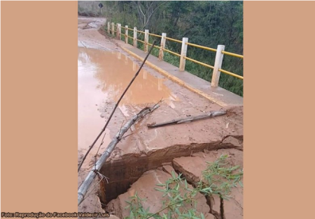 Chuvas fortes abrem cratera em ponte sobre o rio da Cascata em Bastos