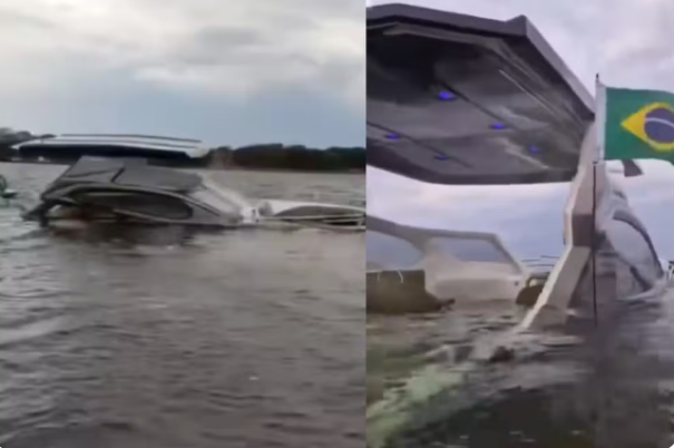 Lancha afunda após bater casco em tronco de árvore no Rio Paraná em Paulicéia