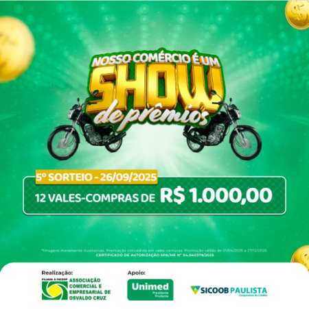 Vai acontecer nesta sexta-feira (26) atravÃ©s da Loteria Federal mais um sorteio da campanha, Nosso Comercio Ã© um Show de PrÃªmios.