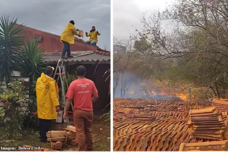 Fortes ventos provocam incÃªndio em vegetaÃ§Ã£o e destelhamento em Bastos