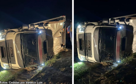 CaminhÃ£o de Bastos tomba na SP-457 durante transporte de ovos, mas motorista escapa ileso