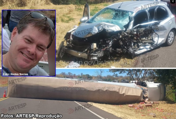 Colisão entre carro e carreta deixa um morto e uma mulher ferida na SP-294, em Herculândia