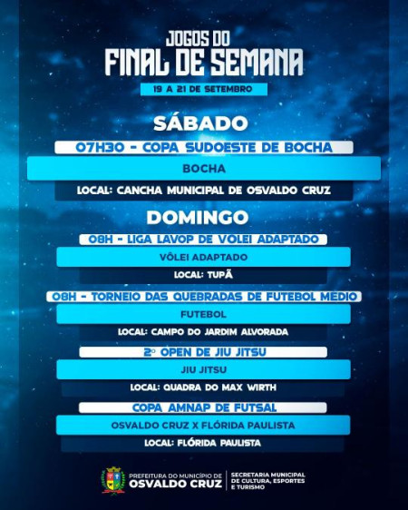 Eventos esportivos movimentam Osvaldo Cruz neste fim de semana