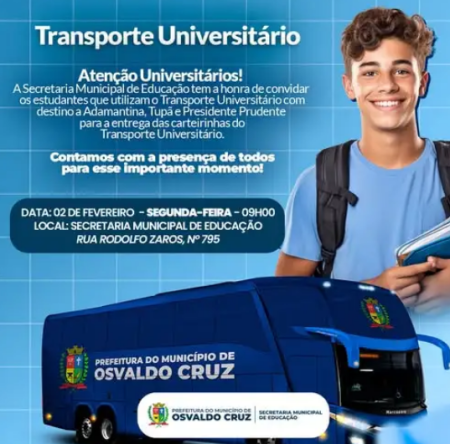 UniversitÃ¡rios devem retirar carteirinha de transporte na Secretaria de EducaÃ§Ã£o de OC