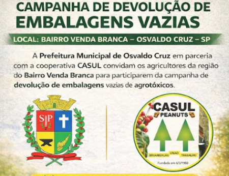 SAMA e Casul iniciam campanha para recolhimento de embalagens de agrotÃ³xicos