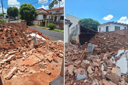 Trabalhador fica ferido apÃ³s desabamento de parede e telhado de obra em MartinÃ³polis