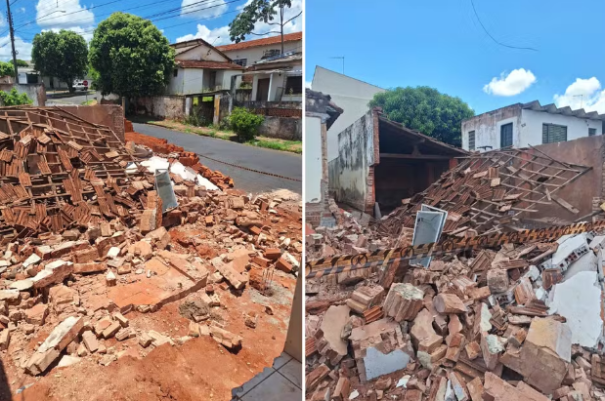 Trabalhador fica ferido após desabamento de parede e telhado de obra em Martinópolis