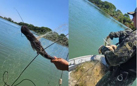 PolÃ­cia Ambiental flagra rede ilegal de 200 metros no Rio ParanÃ¡ durante a Piracema em Presidente EpitÃ¡cio